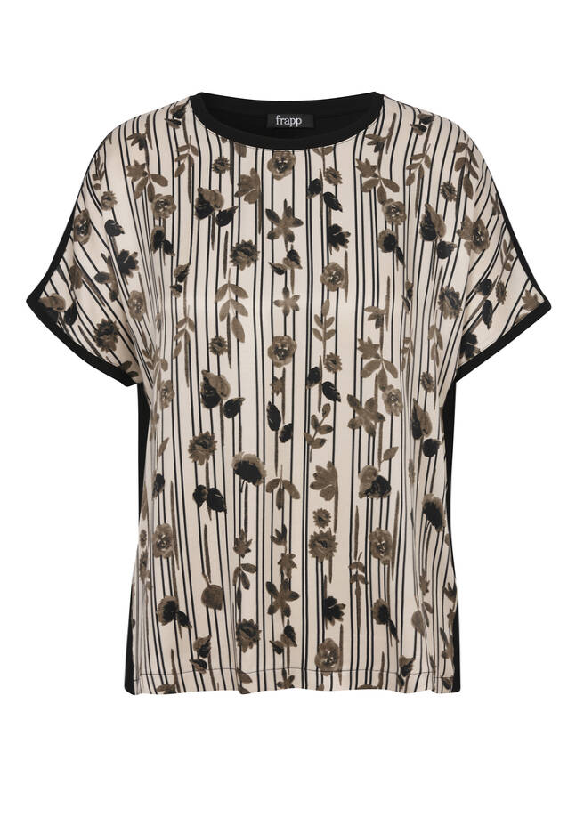 Blusenshirt in edler Farbharmonie black / bisquit Frontansicht