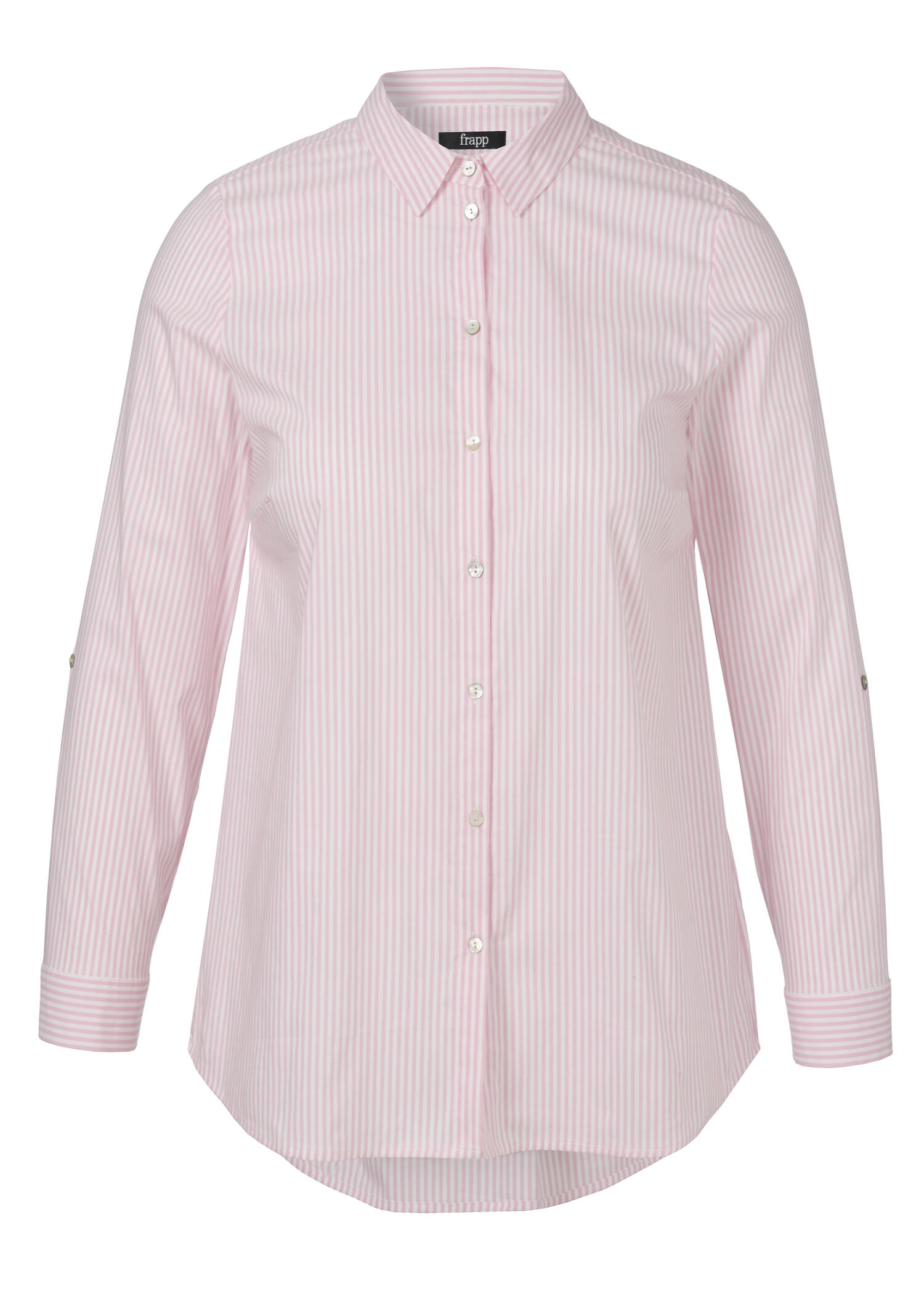 Längsgestreifte Hemdbluse mit Krempelärmeln / 