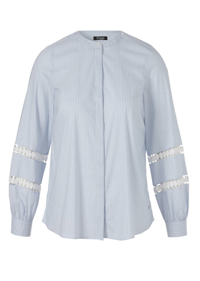 Längsgestreifte Bluse mit verdeckter Knopfleiste powder blue/white Frontansicht