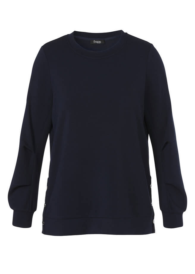 Softes Sweatshirt mit gesticktem Ton-in-Ton Motiv am Rücken navy Frontansicht