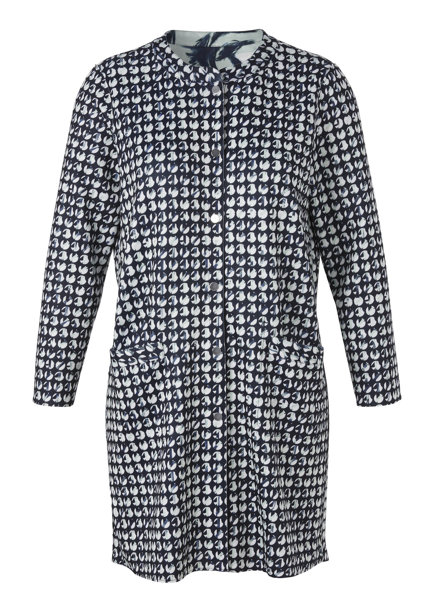 Innovativer Wende-Mantel aus Techno-Scuba mit offenen Kanten / 