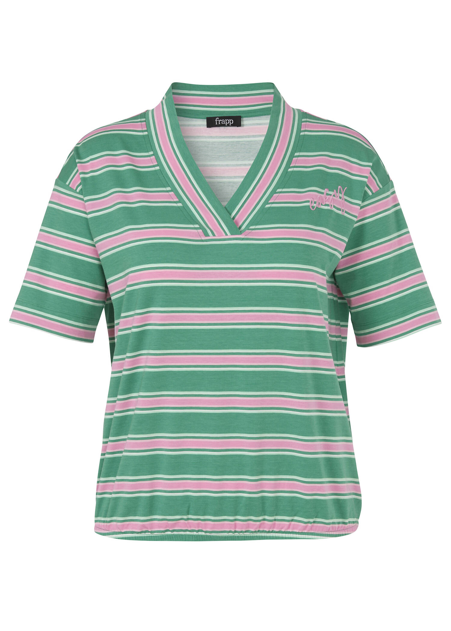 Softes T-Shirt mit Streifen und Gummizugsaum / 