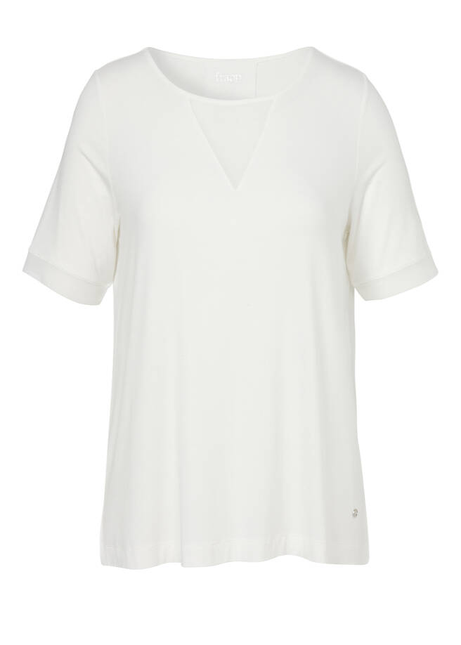 Edles Viskose-Jersey Shirt mit Einsatz am Dekolleté offwhite Frontansicht