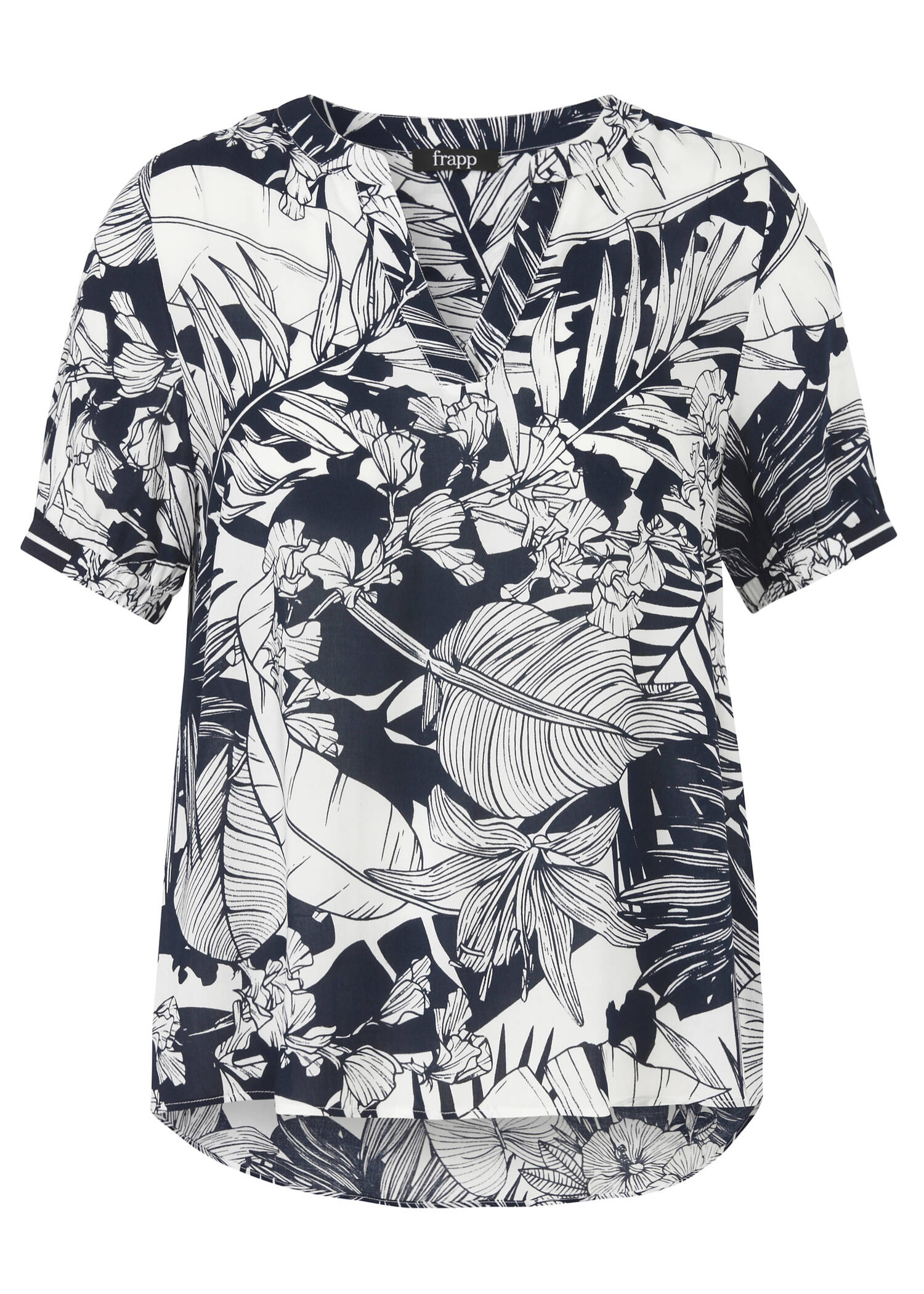 Zarte Print-Viskosebluse im leichten A-Schnitt Navy / Offwhite /
