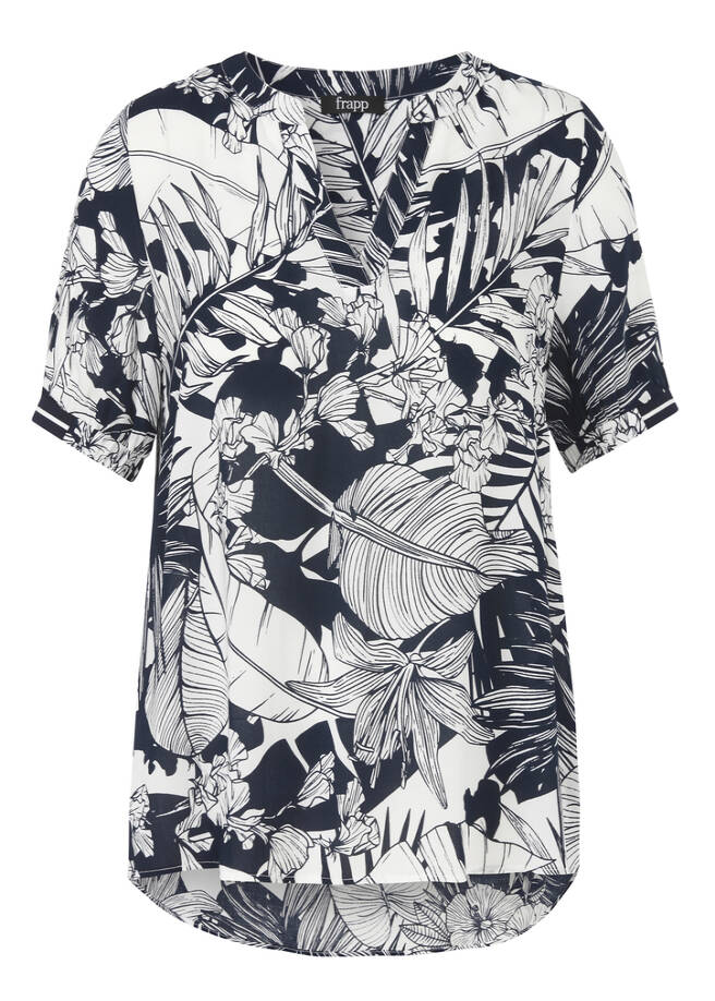 Zarte Print-Viskosebluse im leichten A-Schnitt Navy / Offwhite offwhite / navy Frontansicht