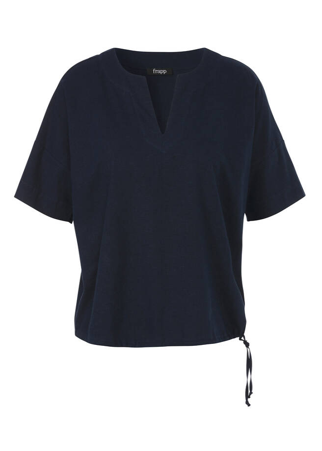 Leichte Premium Halbarmbluse Leinenmix Navy navy Frontansicht