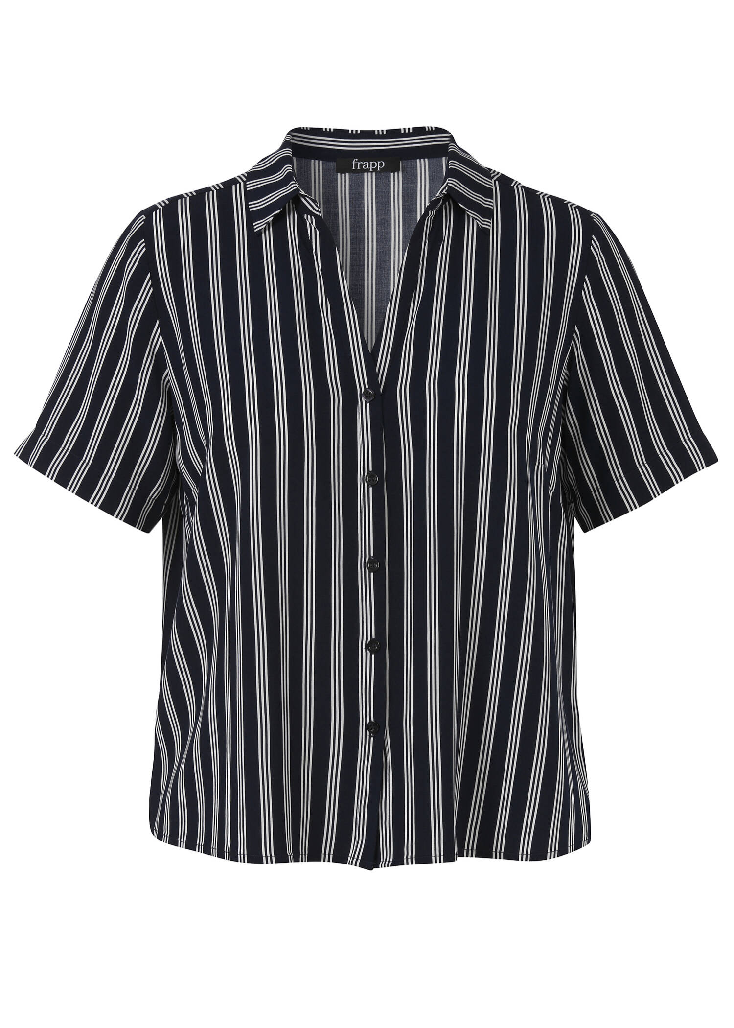 Fließende Viskosebluse Kurzarm mit Längsstreifen Navy / Offwhite /