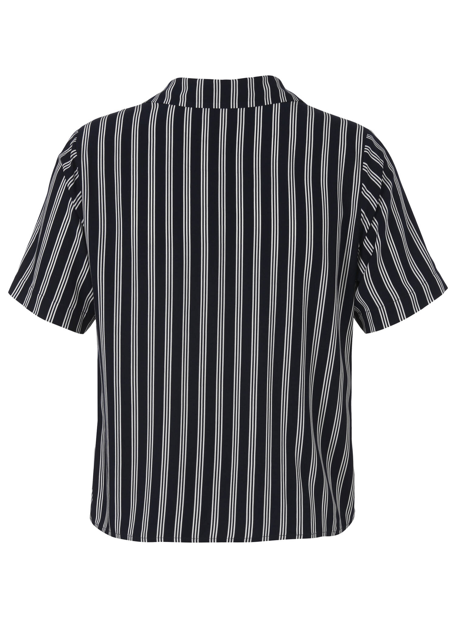 Fließende Viskosebluse Kurzarm mit Längsstreifen Navy / Offwhite /