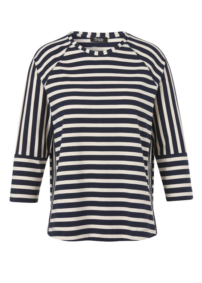 Softes 3/4-Arm Baumwoll-Jersey Shirt im Streifen-Dessin Navy / Sand navy/sand Frontansicht