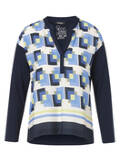 Fließendes Langarm- Shirt in Marineblau mit Blusen-Einsatz vorne /