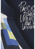 Fließendes Langarm- Shirt in Marineblau mit Blusen-Einsatz vorne /