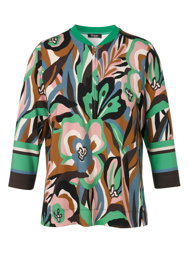 Topmodisches 3/4-Arm Print-Sweatshirt im 70iger-Jahre Stil green multicolor Frontansicht