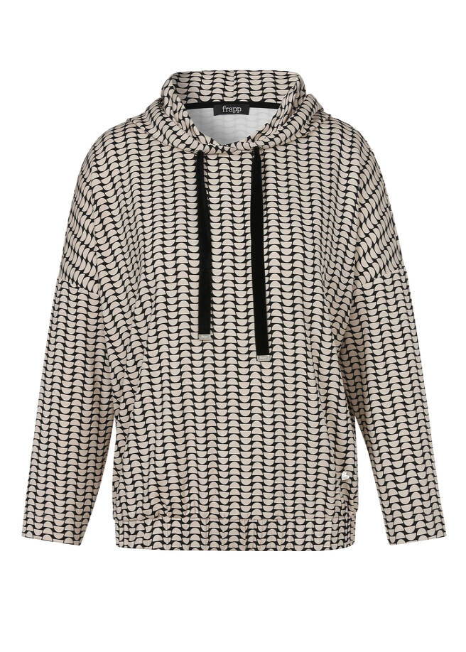 Edles Kapuzen-Sweatshirt mit Bicolor-Print Schwarz / Sand black/sand Frontansicht