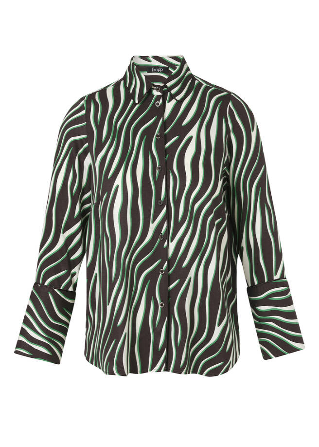 Fließende Hemdbluse mit modischem Retro-Print chocolate multicolor Frontansicht