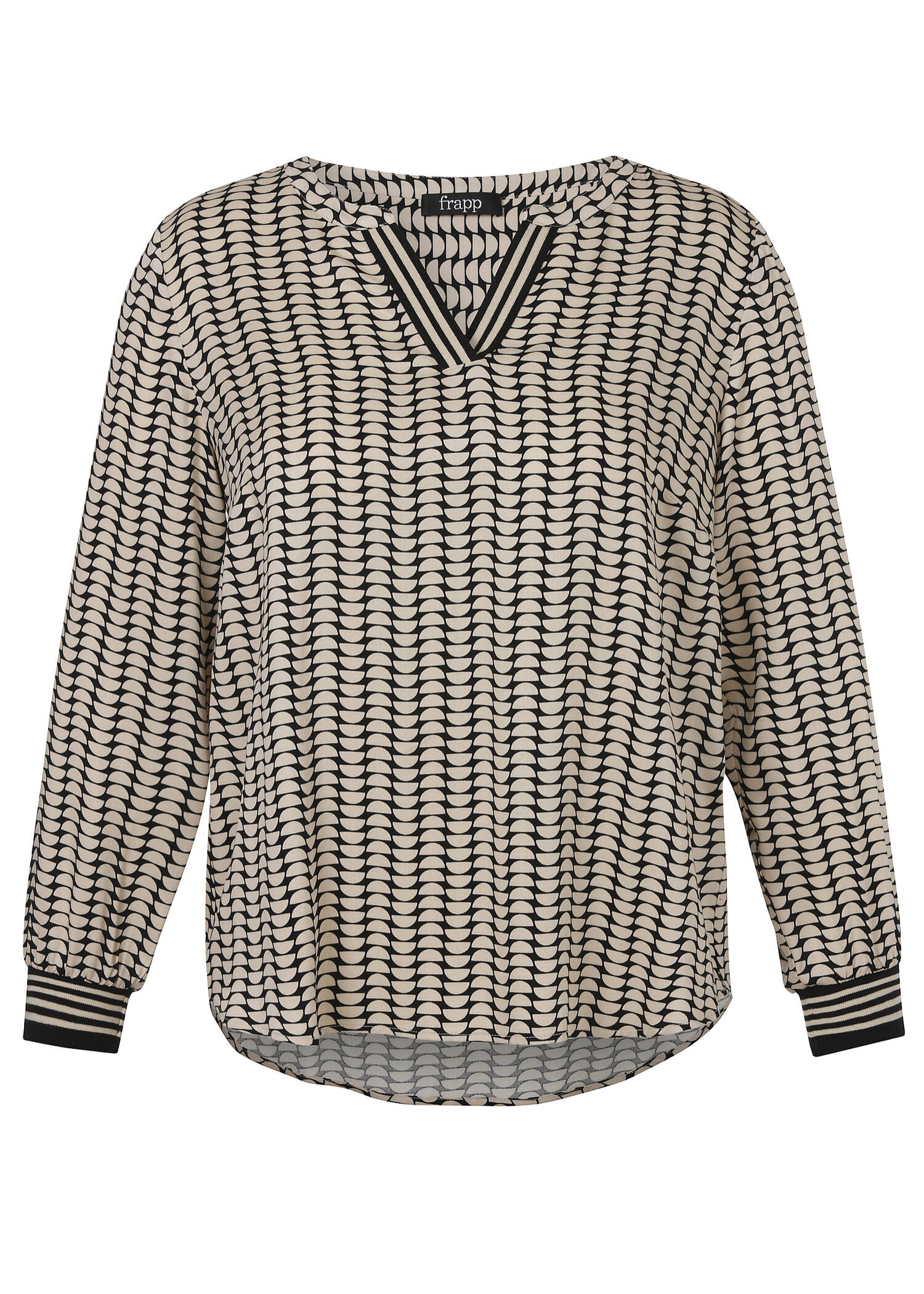 Edle Viskosebluse mit Bicolor Print Schwarz / Sand / 