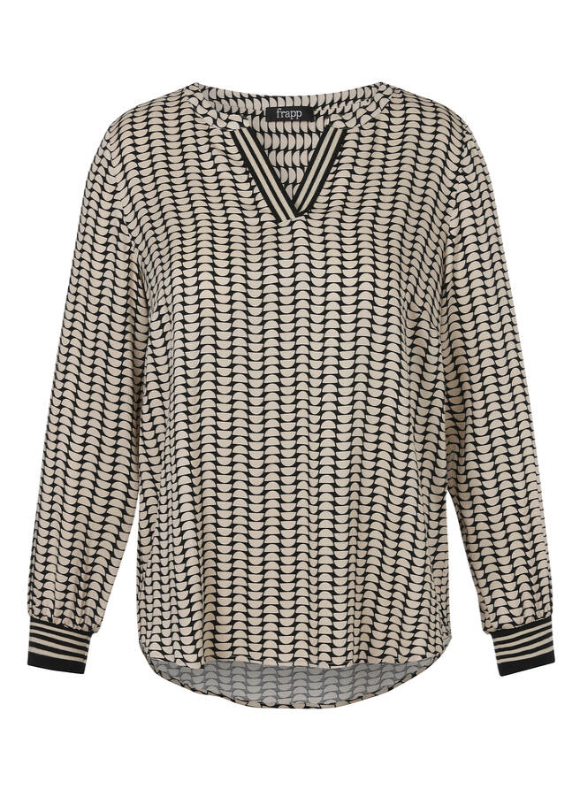 Edle Viskosebluse mit Bicolor Print Schwarz / Sand black/sand Frontansicht