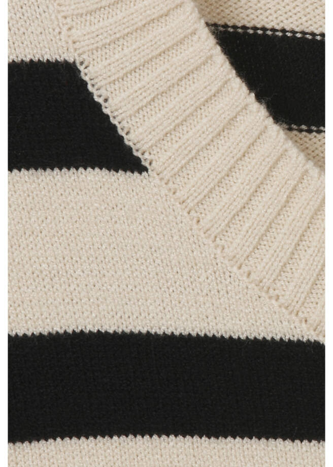 Halbarm Feinstrick-Pullover geringelt /
