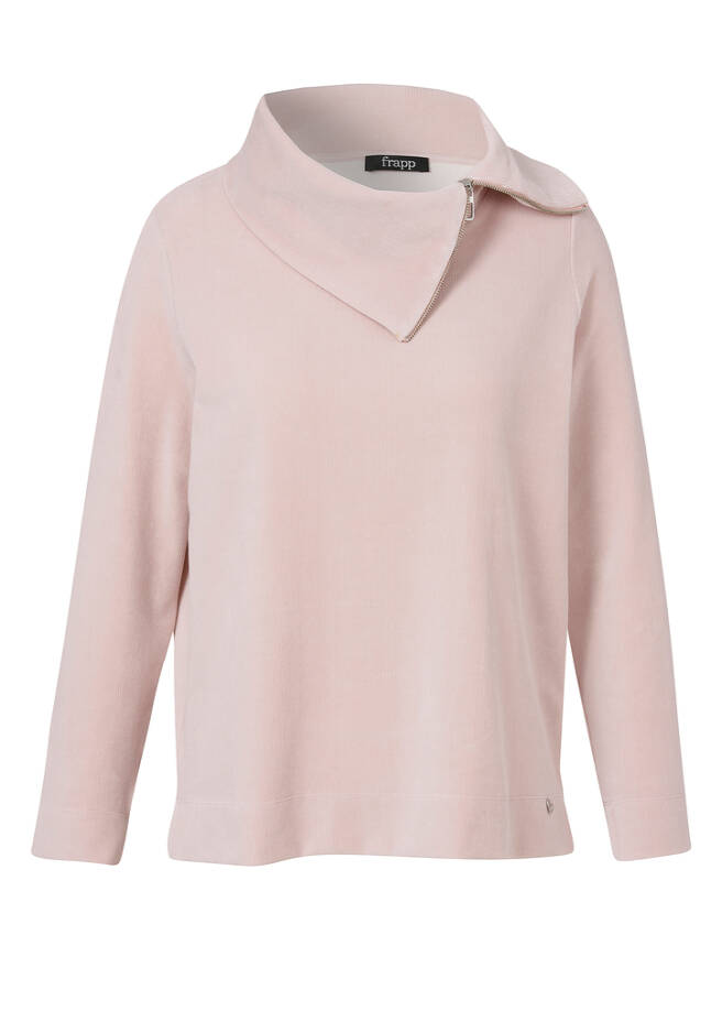 Feminines Sweatshirt mit softer Rippstruktur powder Frontansicht