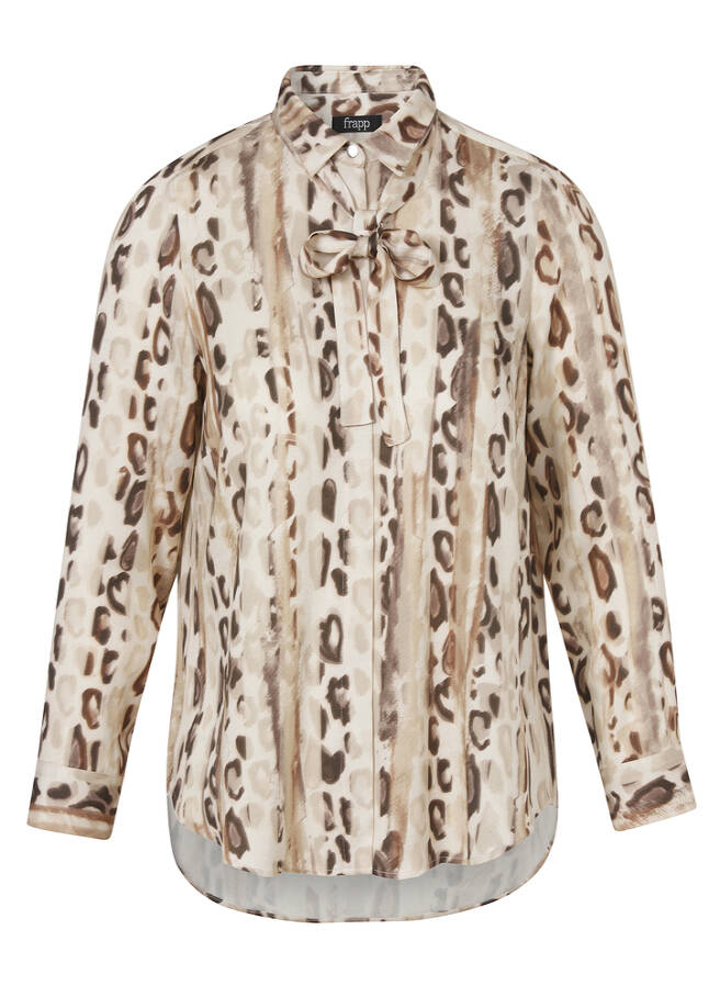 Edle Viskose-Print-Bluse mit abnehmbarer Schleife sand multicolor Frontansicht