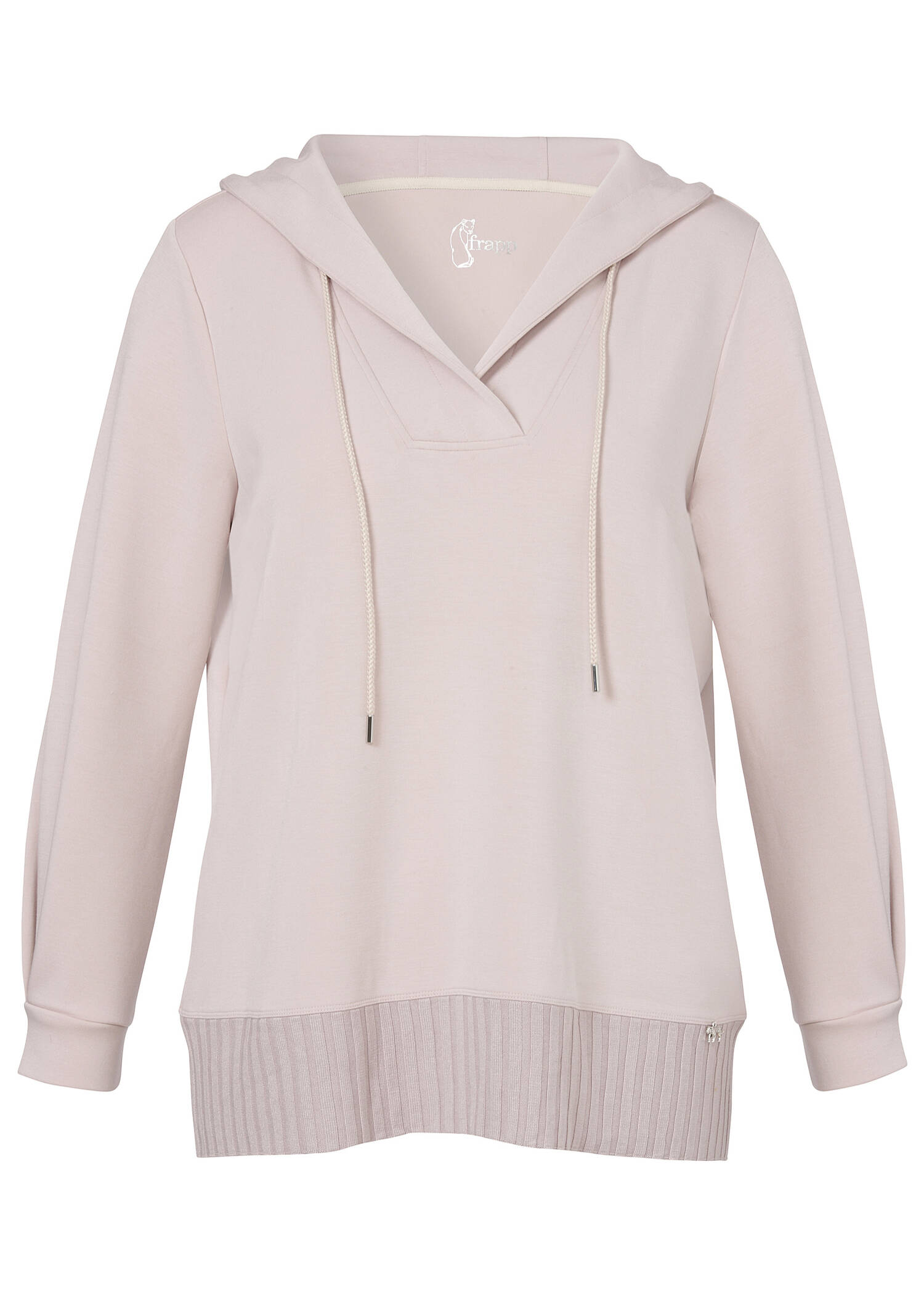 Zartrosa Kapuzen-Sweatshirt mit gestricktem Rippbund /