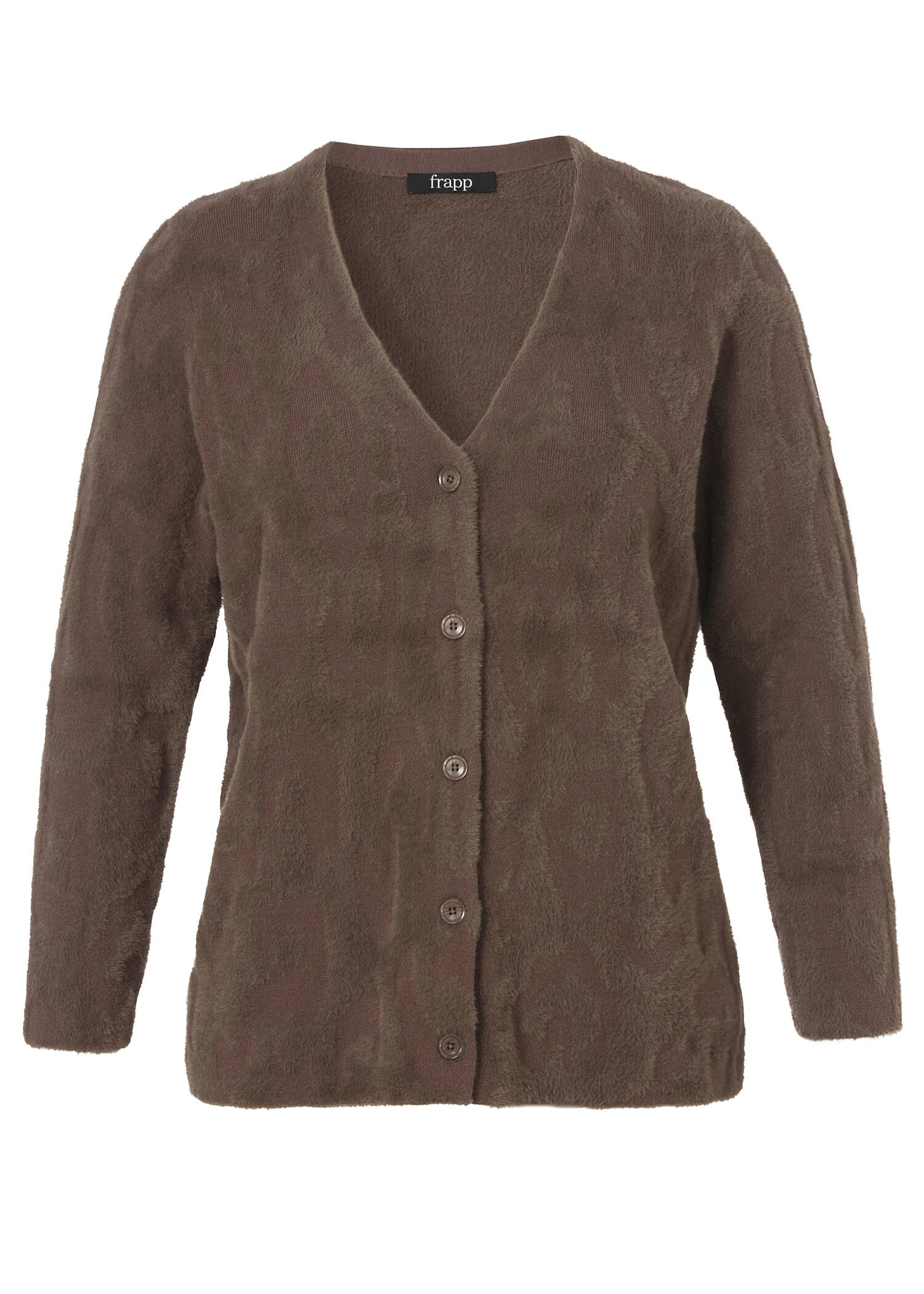 Moderne Strickjacke in Nougat mit Plüschmuster /
