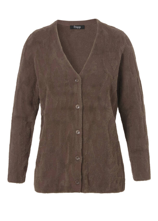 Moderne Strickjacke in Nougat mit Plüschmuster nougat Frontansicht