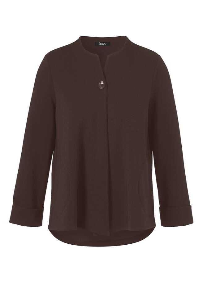 Edle 3/4-Arm Sweat-Jacke, leicht ausgestellt chocolate Frontansicht